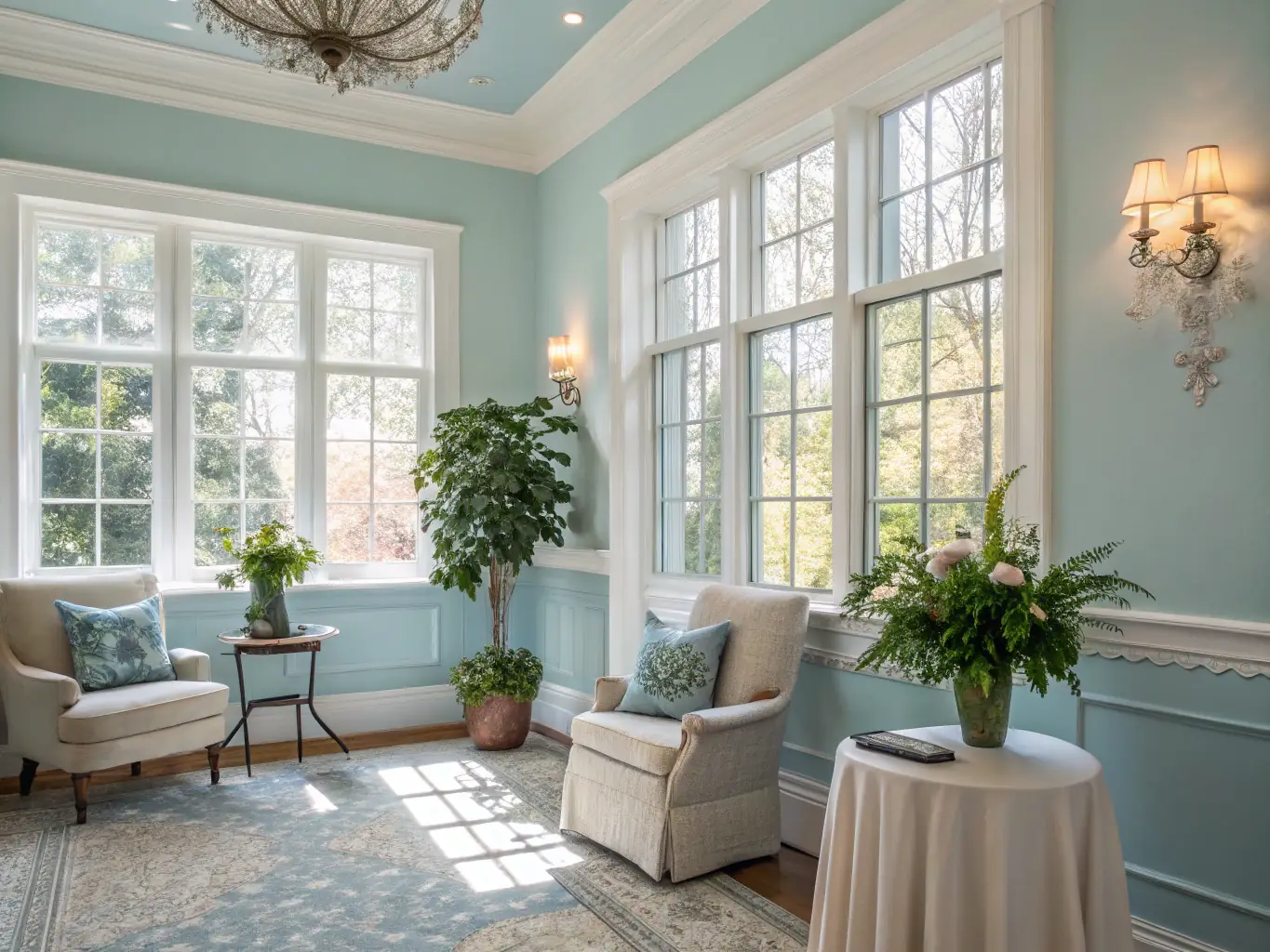 An interior shot of a room with freshly painted walls in a modern color scheme, showcasing the quality and precision of the painting service.